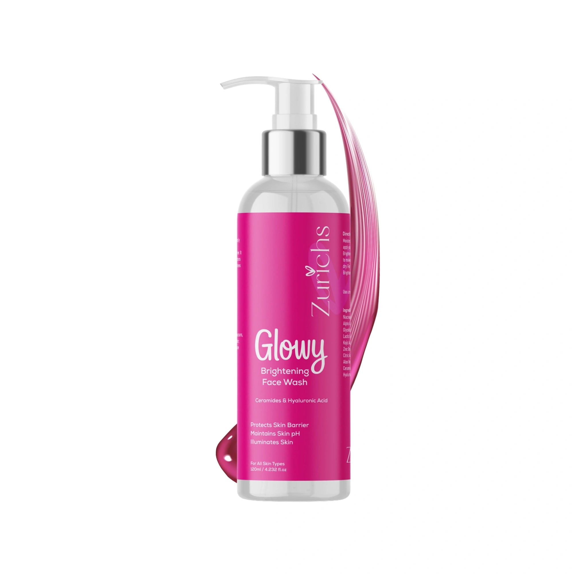 Zurichs Glowy Brightening Face Wash, Ceramides, Hyaluronic Acid, Protects Skin Barrier, maintains skin pH, illuminates skin, trending cleanser, all skin types