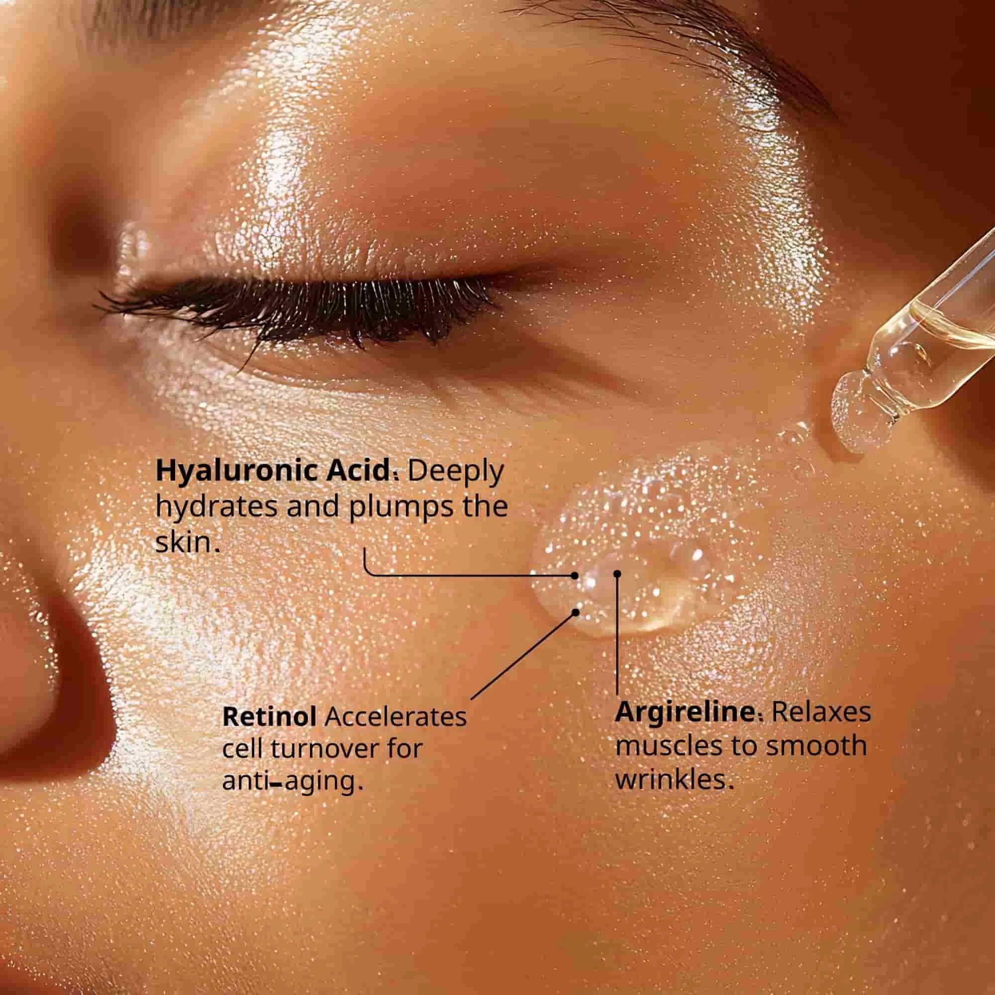 Zurichs Serum Argireline, Retinol, Hyaluronic Acid, relaxes muscles, smooths wrinkles, anti-aging cell turnover, plumps skin, deep hydration